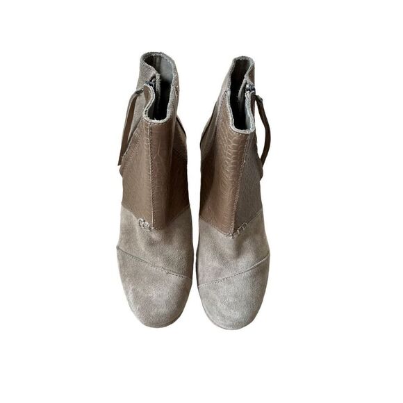 Toms Womens Size 6.5 Desert Wedge High Taupe Suede Croc Embossed Ankle Bootie - Picture 11 of 12